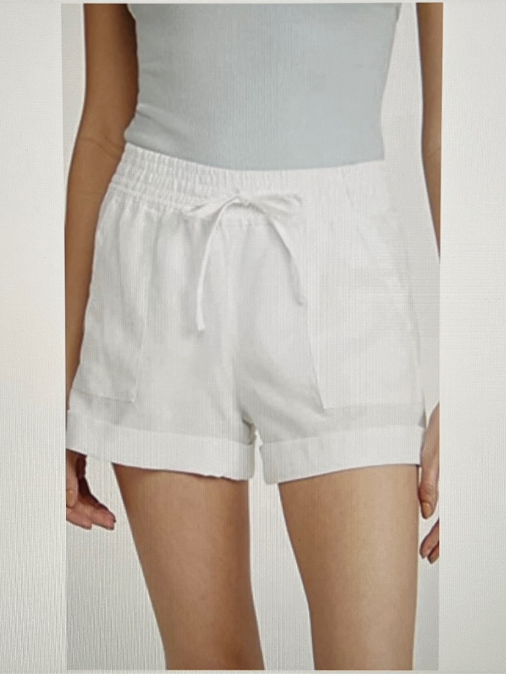 Alice + Olivia  Drawstring Cargo Cuffed Shorts Linen Blend White Size Large